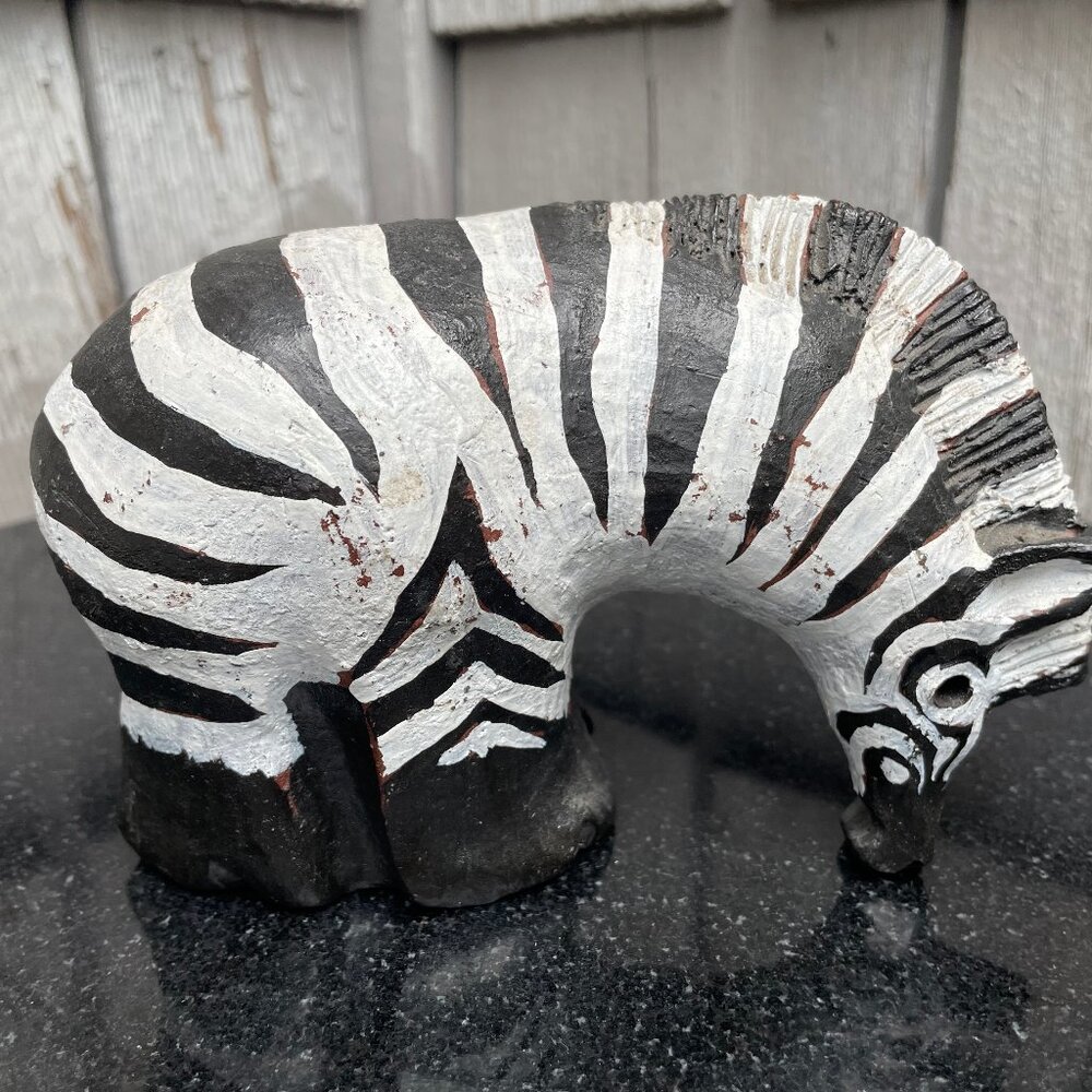 Zebra Red Clay Ceramic Tabletop Decor Figurine Statue Signed Platt